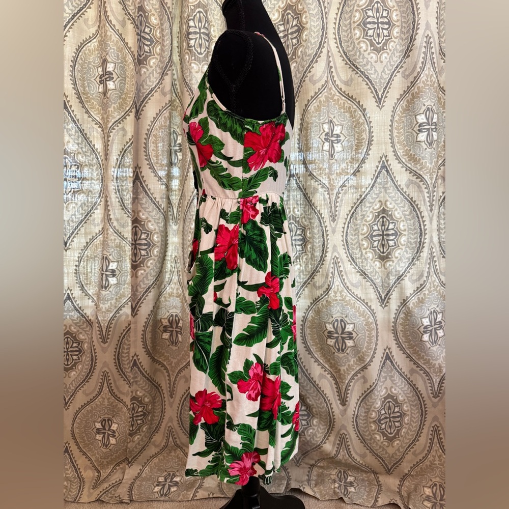 One Love Clothing Tropical Hibiscus Midi Dress Size Small Pink Green Floral - Picture 3 of 7